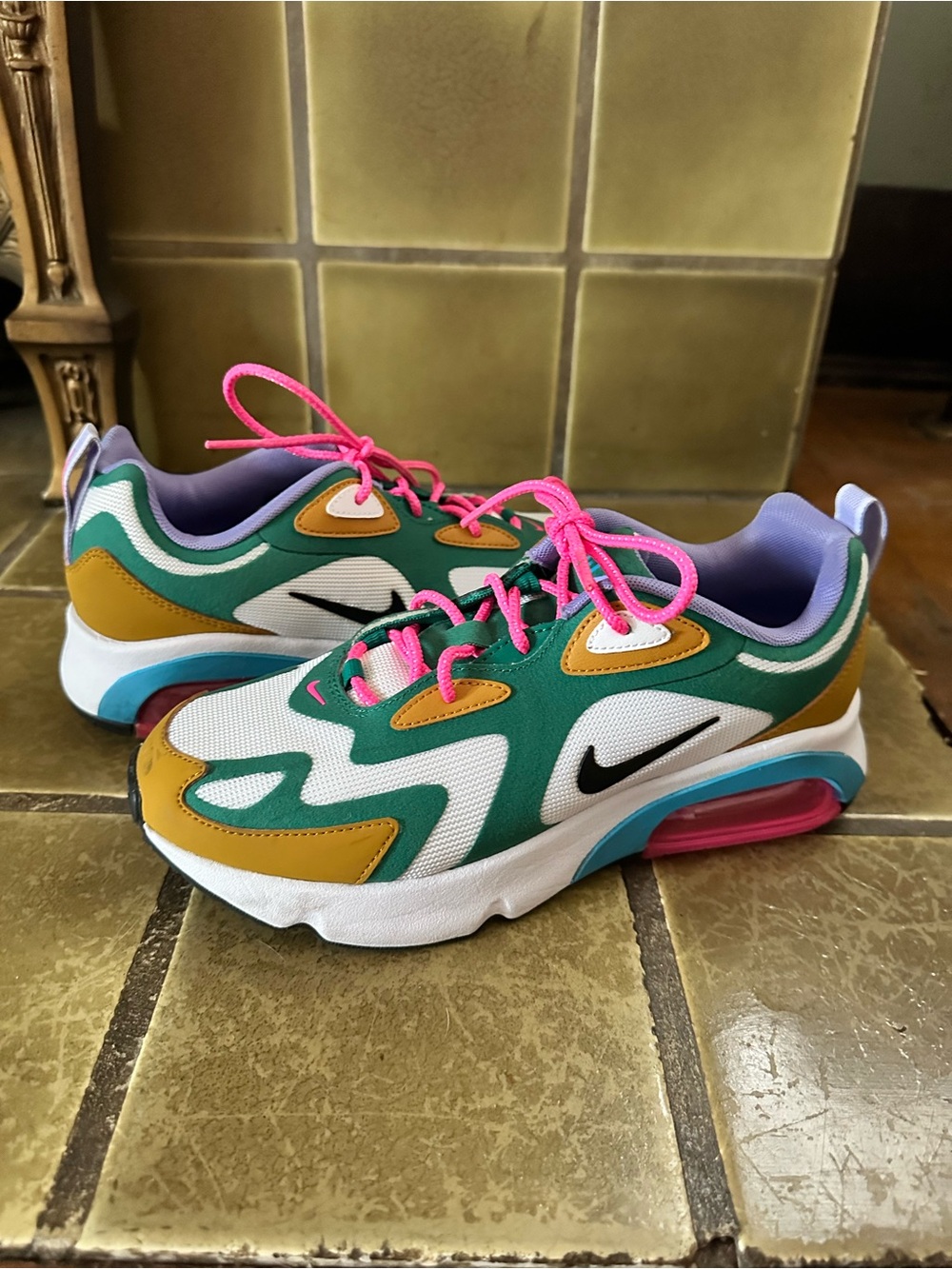 [Nike] Green, Pink & Gold Air Max-Style Sneakers
